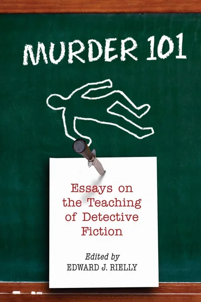 The cover of Murder 101: a chalk outline of a body on a blackboard and a paper label with the subtitle.